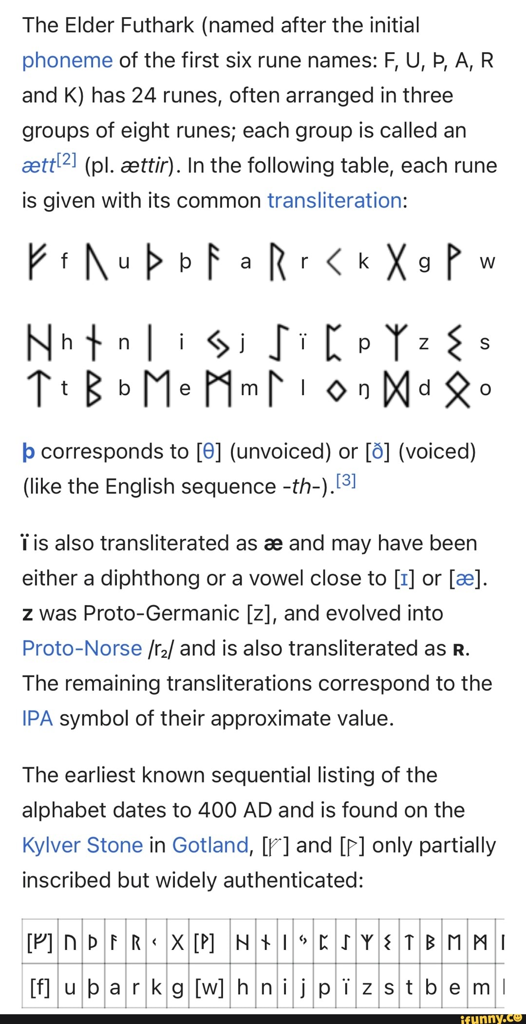 Ancient Rune Alphabet with Names of Runes and Transliteration To