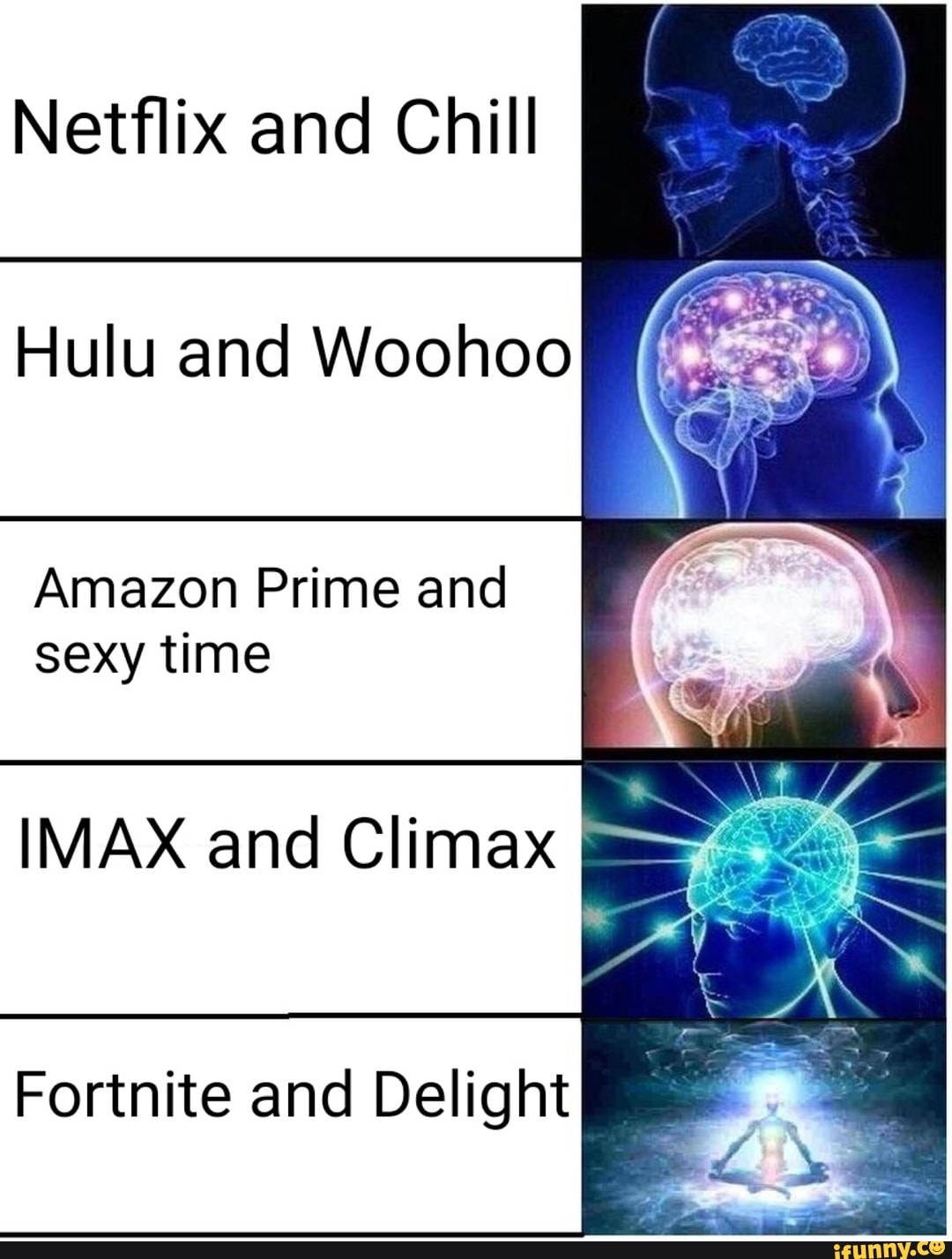 Netﬂix And Chill Hulu And Woohoo Amazon Prime And Sexy Time Imax And Climax Fortnite And Delight Ifunny