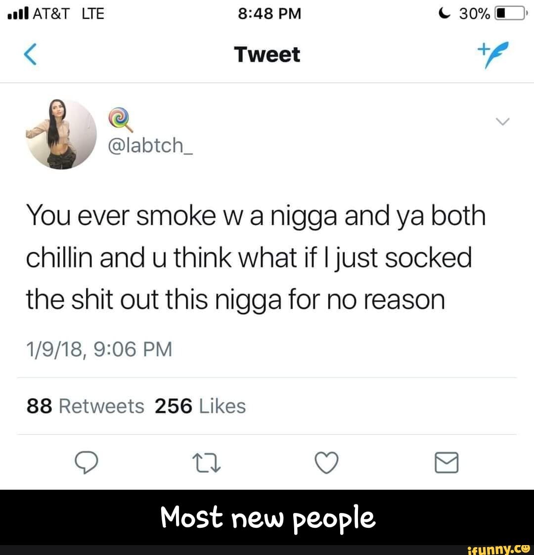 You ever smoke w a nigga and ya both
chillin and u think what if I just socked
the shit out this nigga for no reason
Most new people - Most new people