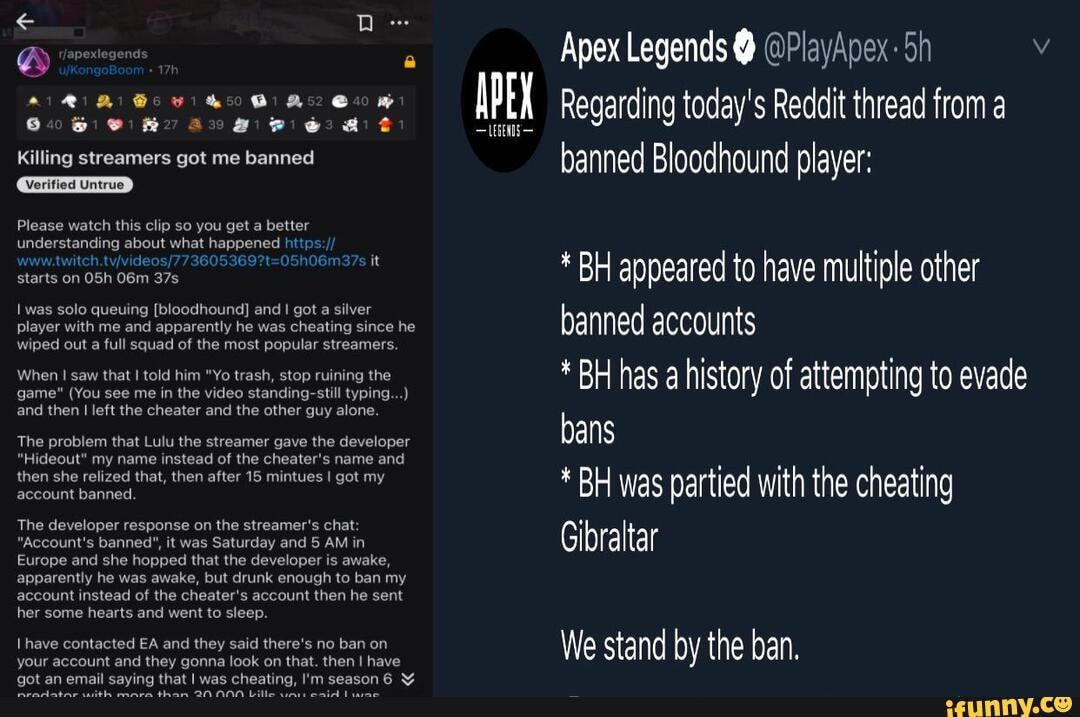 Q Apexlegends 50 Legends Killing Streamers Got Me Banned Please Watch This Clip So You Get