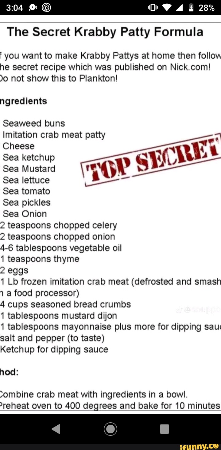 28 The Secret Krabby Patty Formula You Want To Make Krabby Pattys At Home Then Follow He Secret 2542