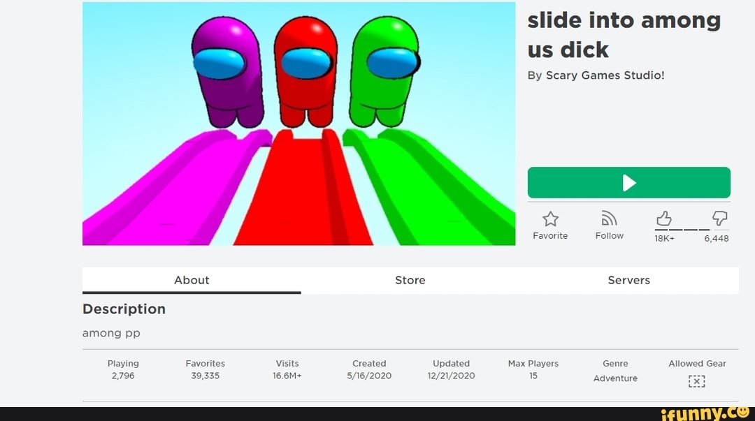 slide into among us dick
By Scary Games Studio!
Favorite Follow
Adventure
About Store Servers
Description among pp
Playing Favorites Visits Created Updated Max Players Genre Allowed Gear
2,796 39,335 16.6M+
Adventure