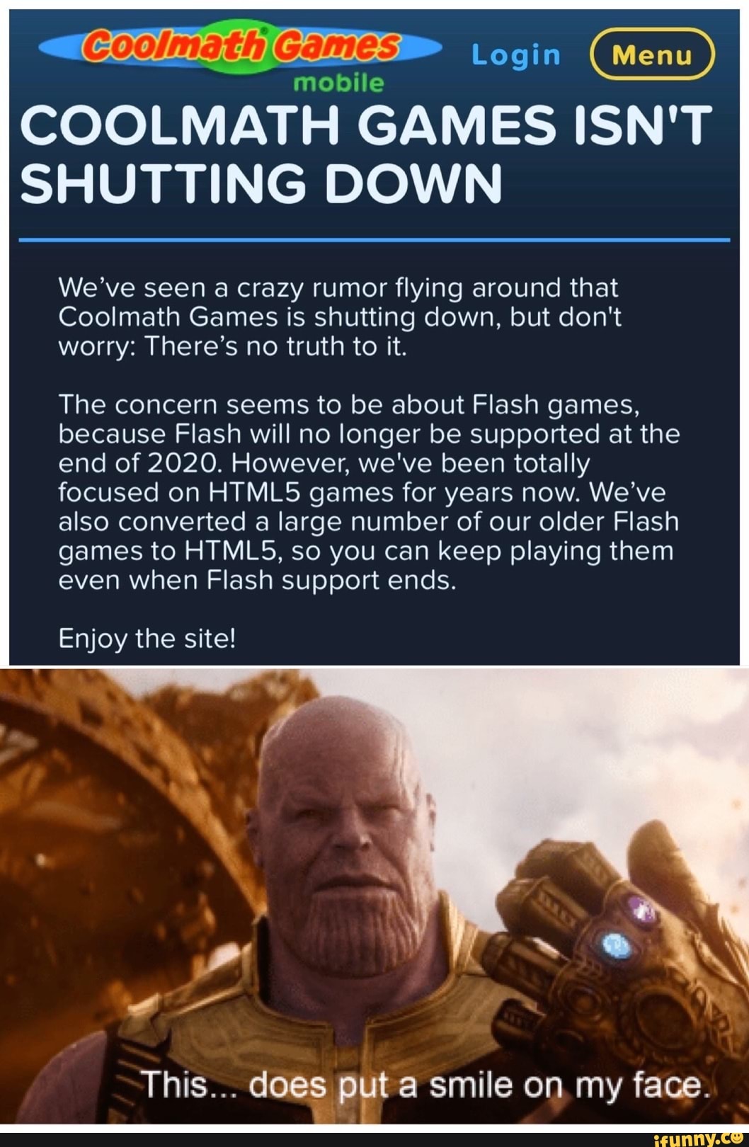 Mobile COOLMATH GAMES ISN'T SHUTTING DOWN We've seen a crazy rumor