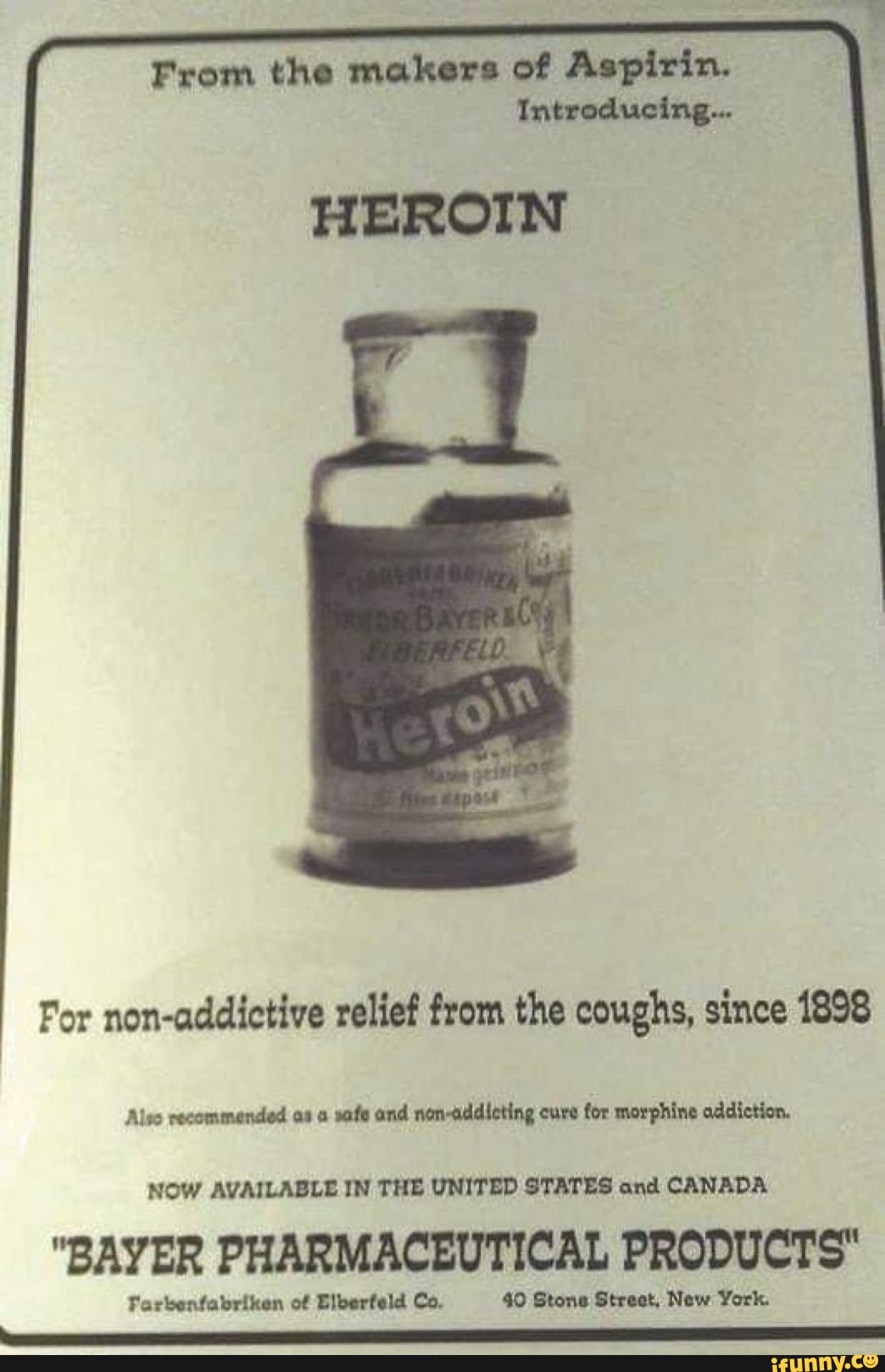 <b>HEROIN</b> For non-addictive relief from the coughs, since 1898 Also recommende...