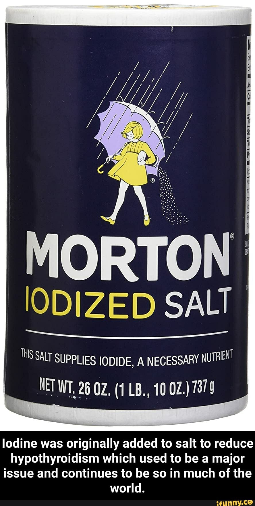LODIZED SALT THIS SALT SUPPLIES IODIDE, A NECESSARY NUTRIENT NET WT, 26