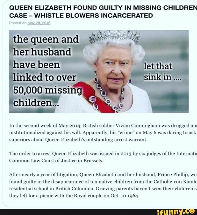 Queen Elizabeth Found Guilty in Missing Children Case 