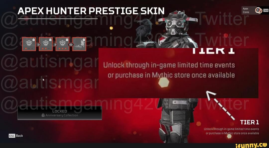 APEX HUNTER PRESTIGE SKIN Apex Coins Unlock through ga limited time