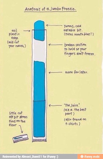 Anatomy of a Jumbo Freezie.
i
(aka. the best
litte cut
to turns mouth blue!)
part)