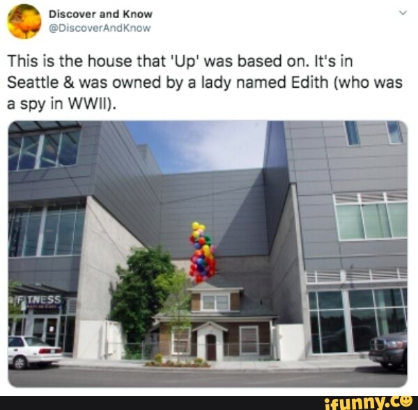 This is the house that 'Up' was based on. It's in
Seattle & was owned by a lady named Edith (who was a spy in WWIl).