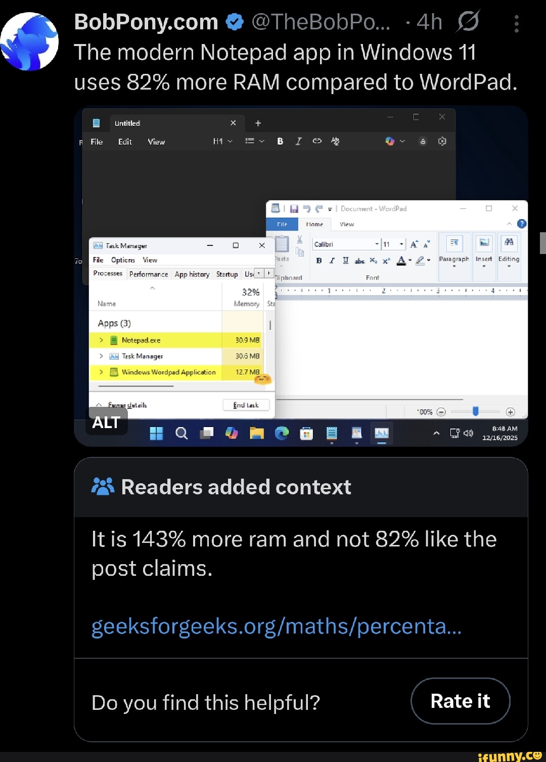 BobPony.com @ @TheBobPo... The modern Notepad app in Windows 11 uses 82 ...