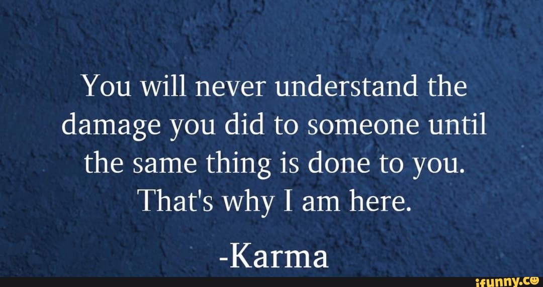 You will never understand the
damage you did to someone until
the same thing is done to you.
That's why I am here.
-Karma