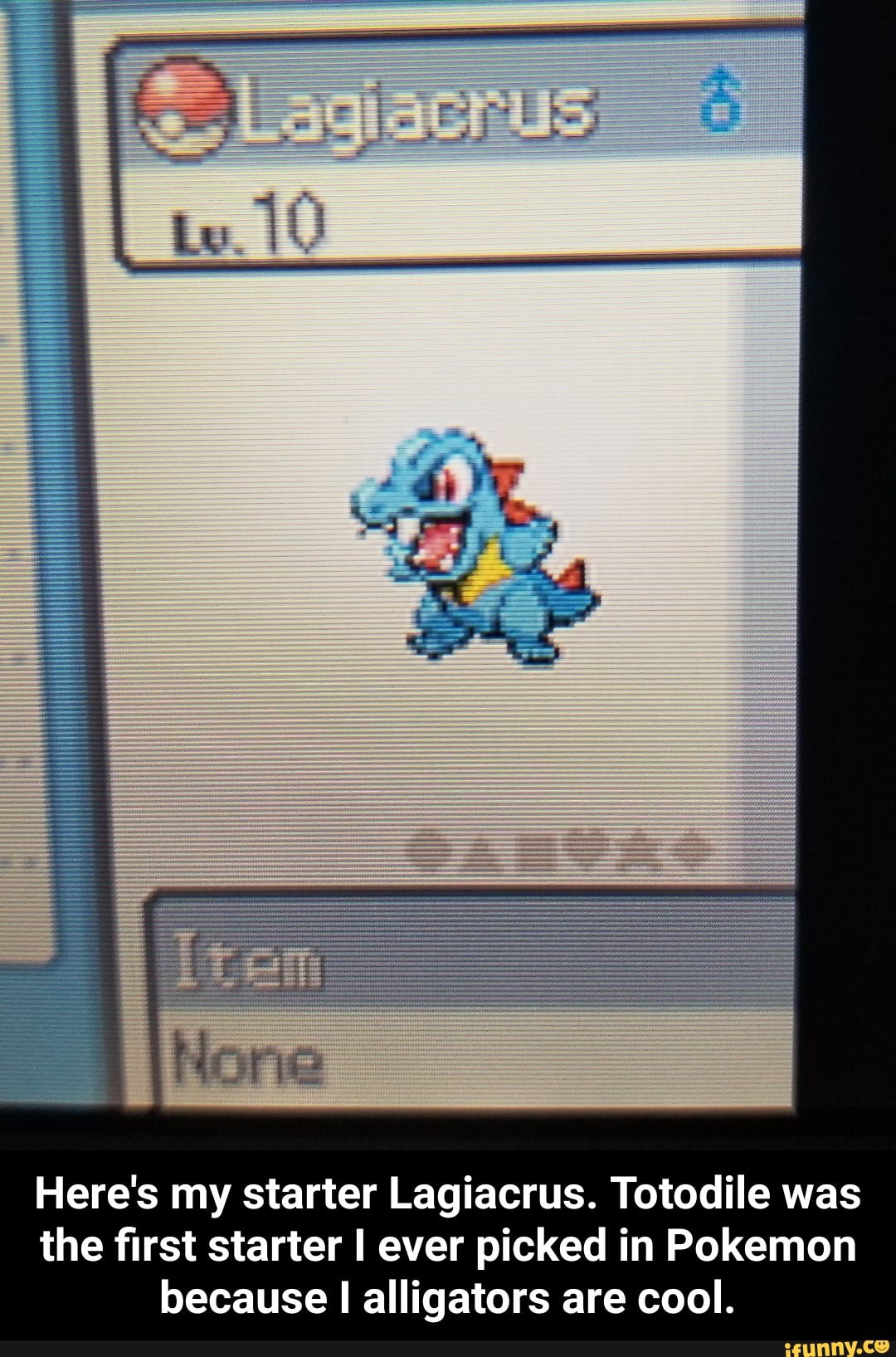 Here's my starter Lagiacrus. Totodile was the ﬁrst starter I ever ...