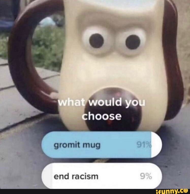 whet would you choose
Gromlt mug
end racism