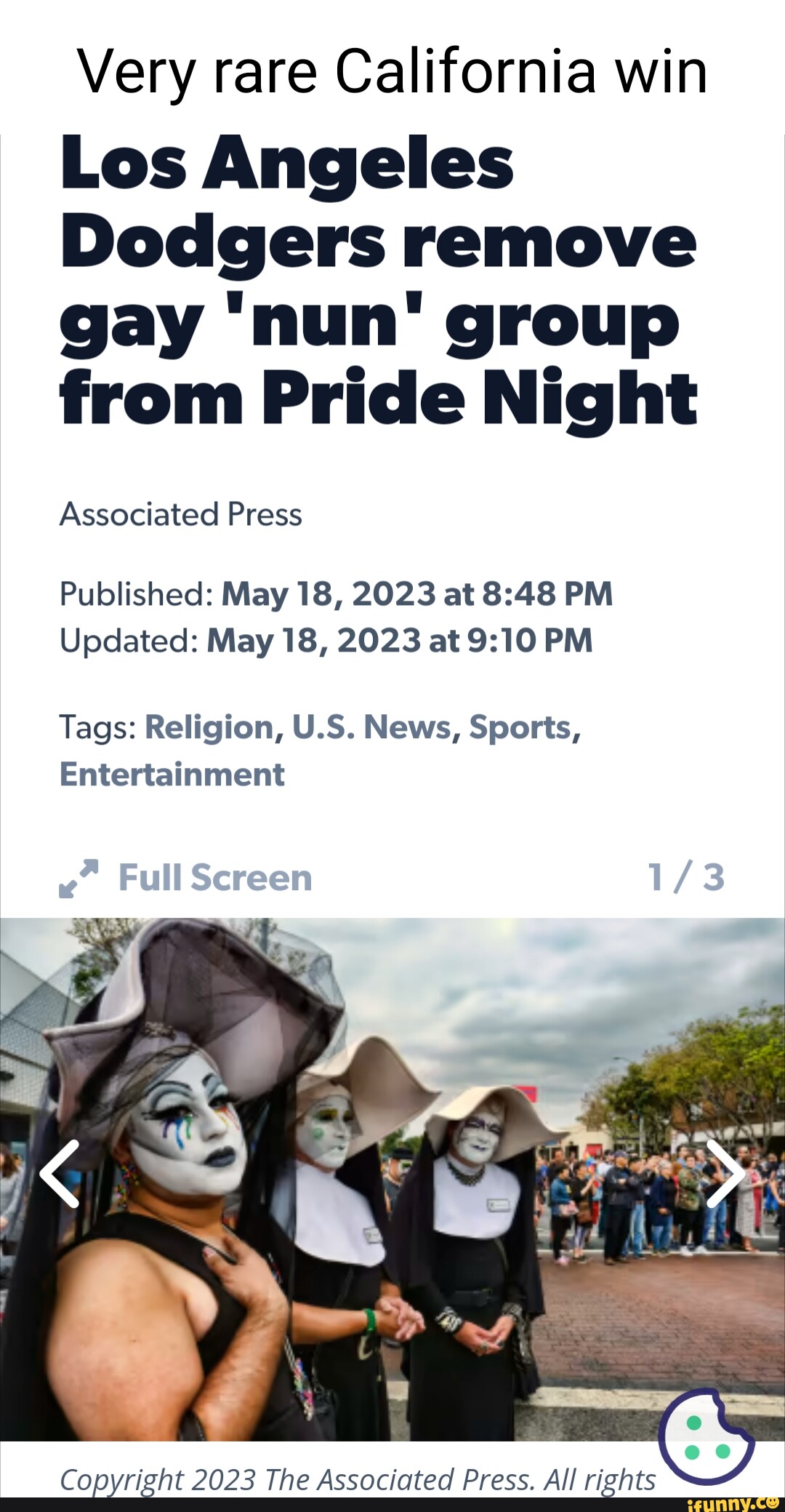 Los Angeles Dodgers remove gay 'nun' group from Pride Night