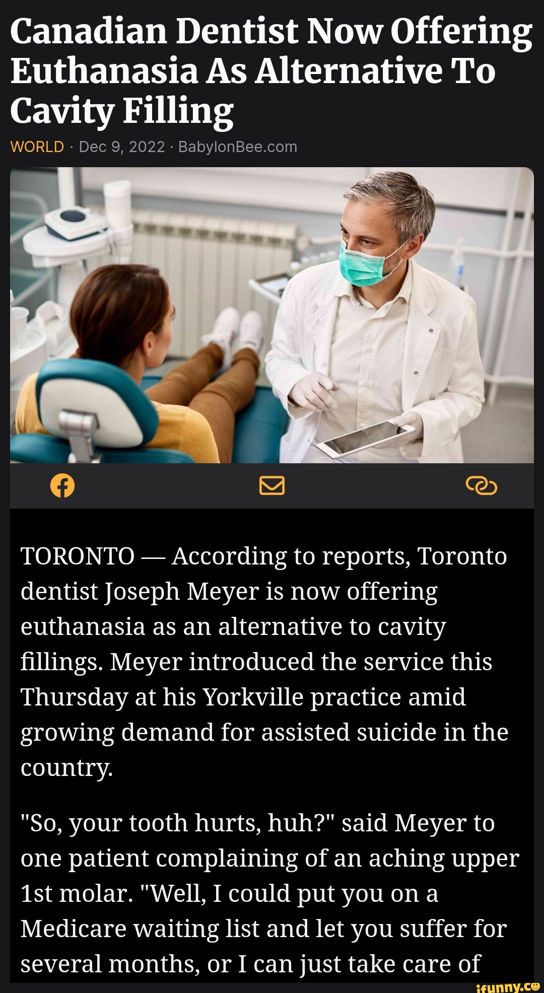Canadian Dentist Now Offering Euthanasia As Alternative To Cavity 