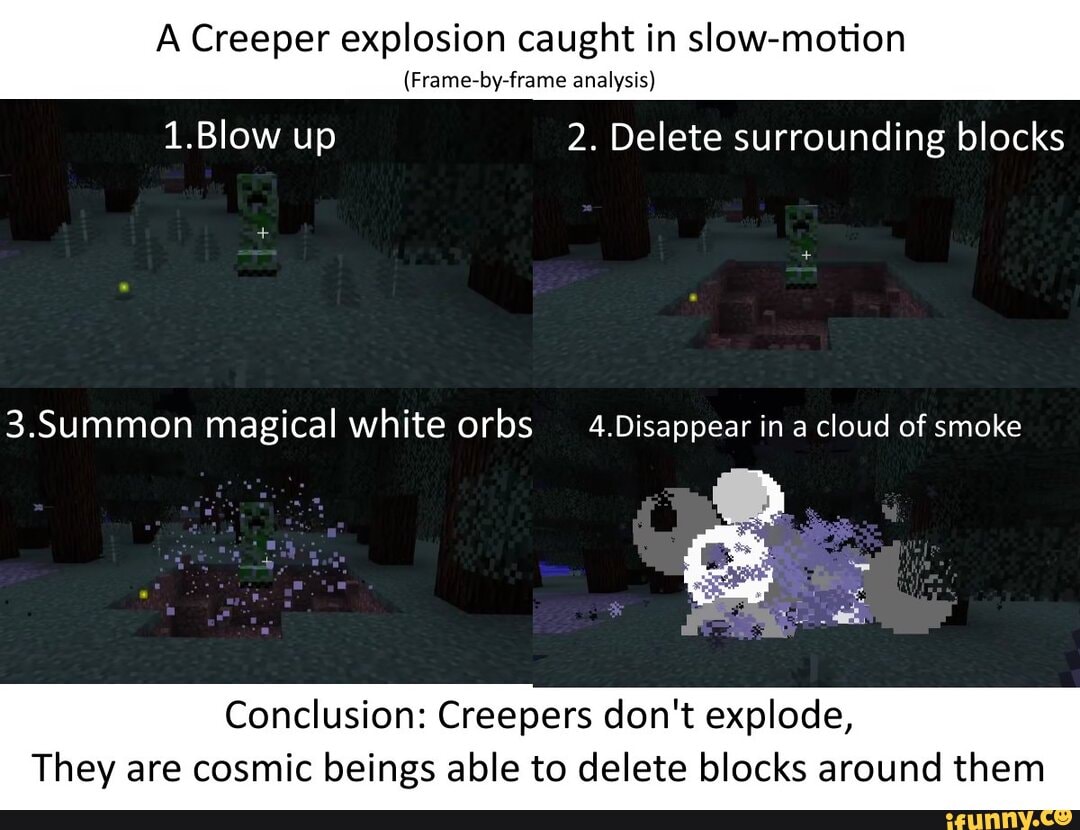 A Creeper explosion caught in slowmotion (Framebyframe analysis) 1