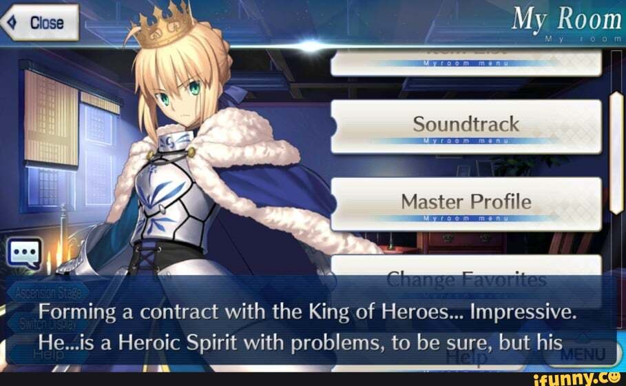 Saber lines about Gilgamesh My Room Soundtrack I Master Profile