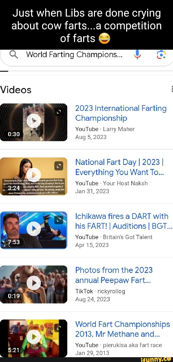 Just when Libs are done crying about cow farts...a competition of farts