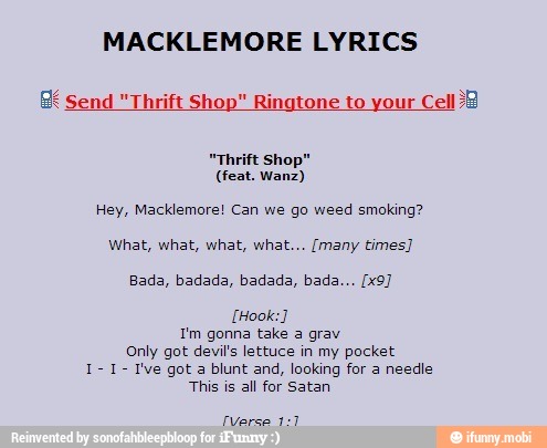 Macklemore Lyrics E Send Thrift Shop Ringtone To Your Cell 72 Thrift Shop Hey Macklemore Can