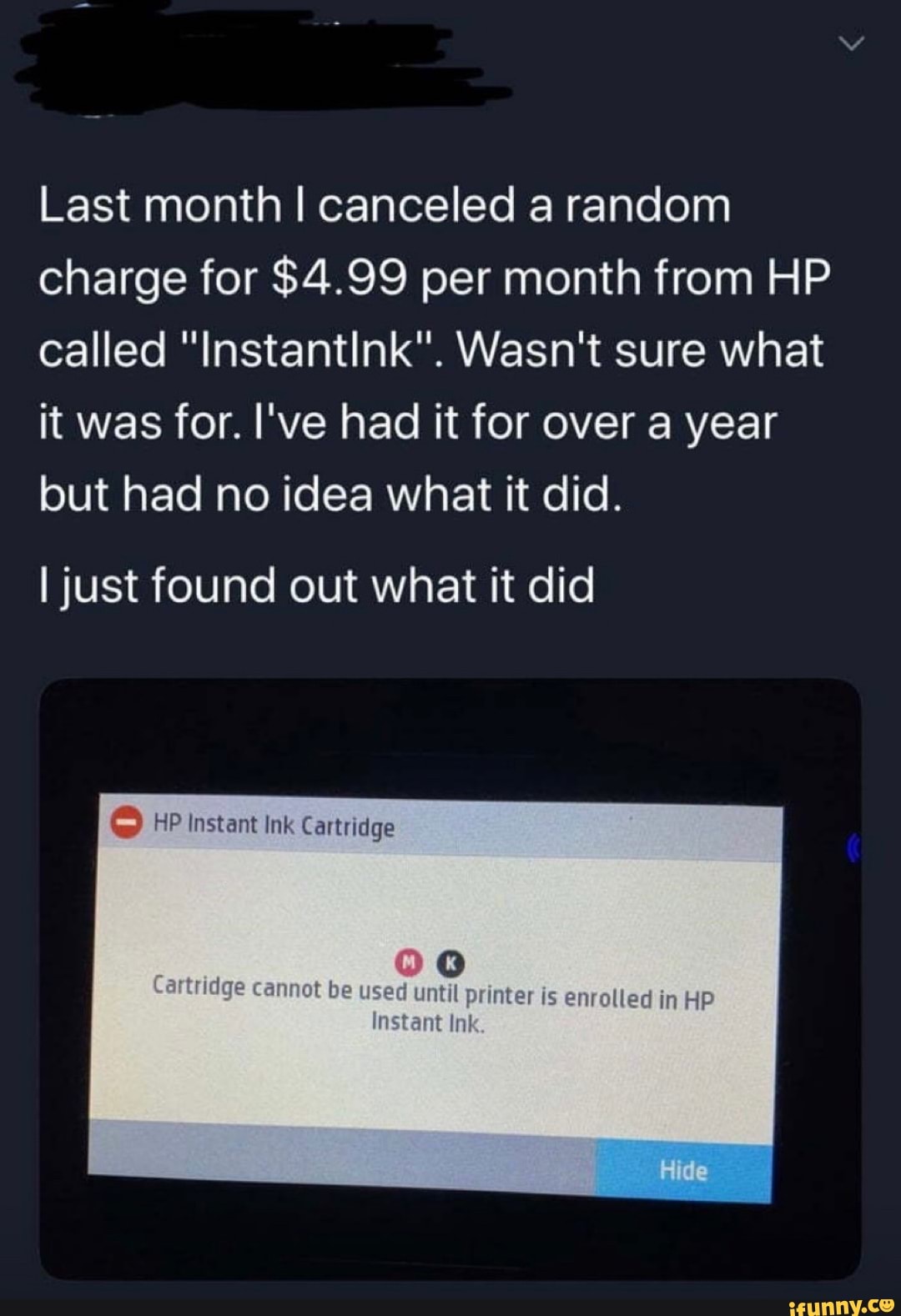 cartridge cannot be used until enrolled in instant ink