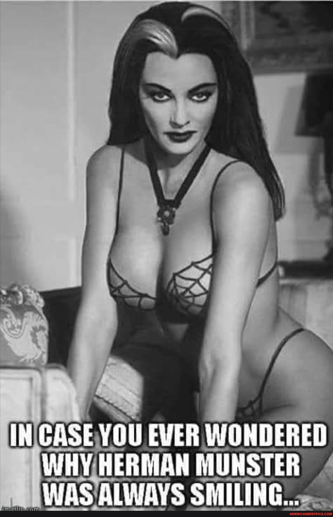 IN CASE YOU EVER WORDERED WHY HERMAN MUNSTER WAS AUAAYS SMILING...