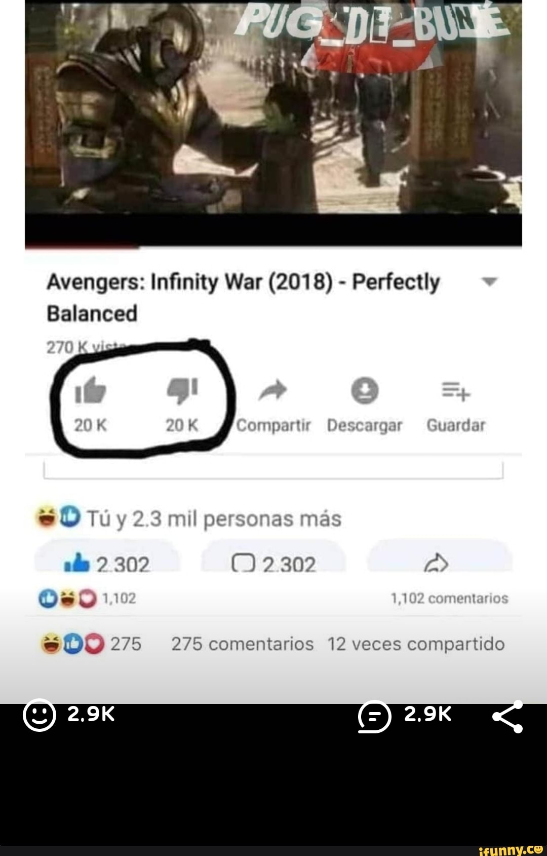 Avengers: Infinity War (2018) Perfectly v
Balanced
270 K visê
2.3 mil personas mas
= Q 275 275 comentarios 12 veces compartido