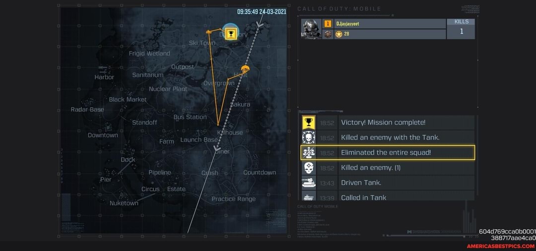 Ski
Frigid Wetland
Outpost'
Harbor Sanitarium,
Nuclear Plant
Black Market
Radar Base
Bus Station
'Standoff
Downtown
Ferm Launch Base,
Dock kited an enemy,
SB Driven Tank,
Practice Renge Called in Tank
Pipeline. Gountdown
Pier
Circus Estate
Nuketowtr
604d769cca0b0001
388717aae4ca0
