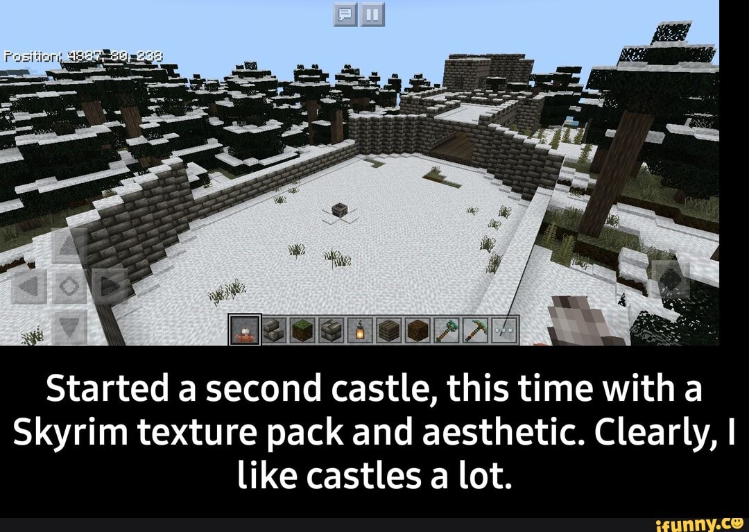 Started a second castle, this time with a
Skyrim texture pack and aesthetic. Clearly, I
like castles a lot. - Started a second castle, this time with a Skyrim texture pack and aesthetic. Clearly, I like castles a lot.