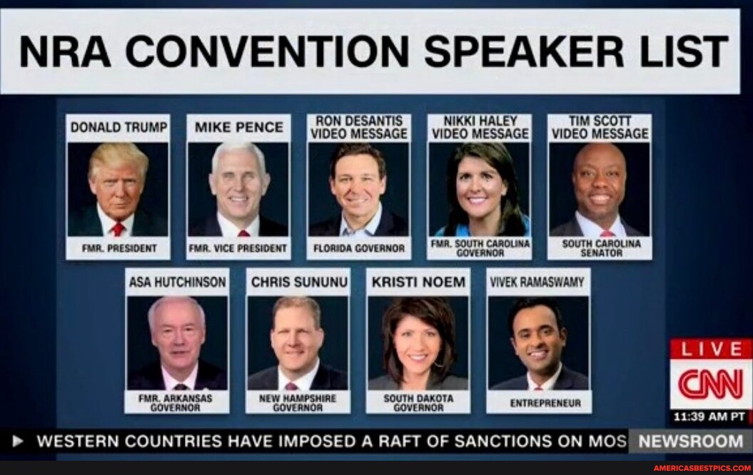 NRA CONVENTION SPEAKER LIST RON DESANTIS NIKKI HALEY TIM SCOTT DONALD
