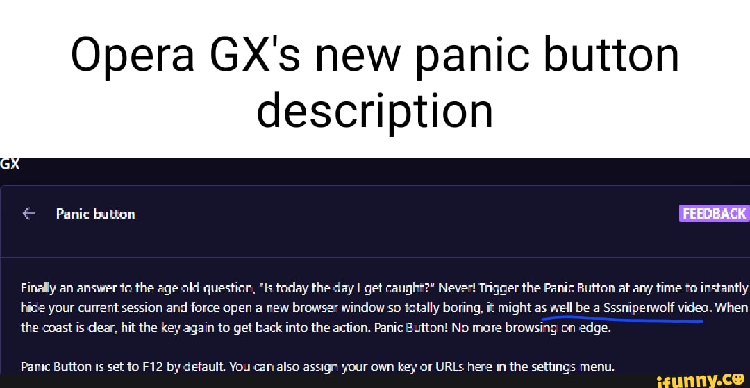 Opera GX's new panic button description Panic button FEEDBACK