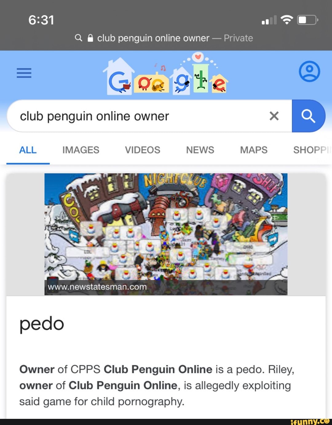 ALL IMAGES VIDEOS NEWS MAPS SHOP Owner of CPPS Club Penguin Online is a  pedo. Riley, owner of Club Penguin Online, is allegedly exploiting said  game for child pornography. - iFunny Brazil