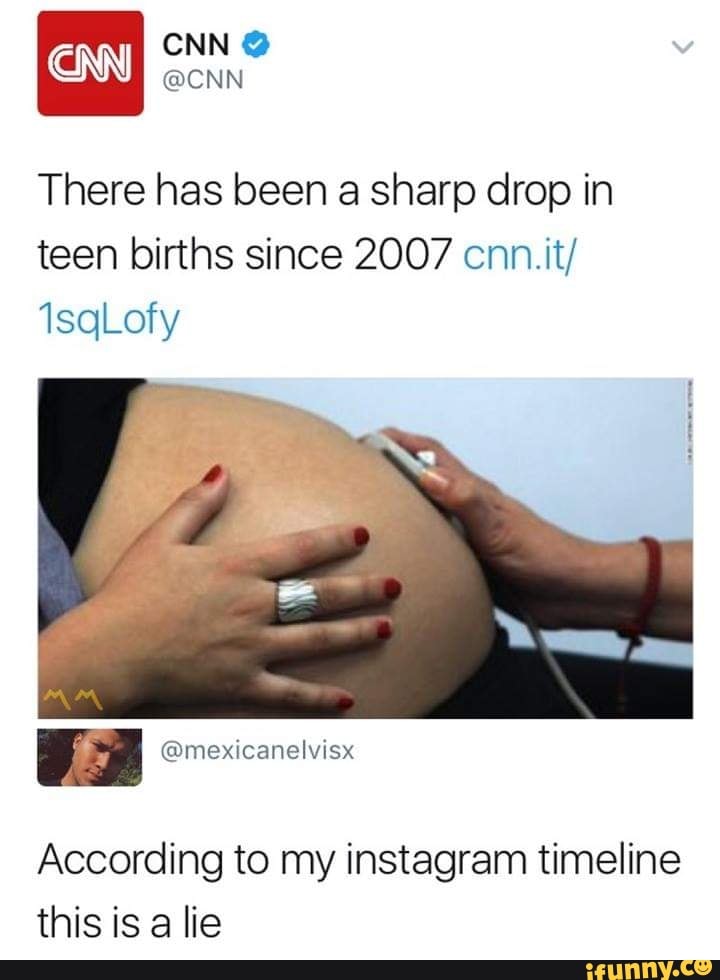 There has been a sharp drop in
teen births since 2007 cnmt/
1sqLofy
According to my instagram timeline
this is a lie