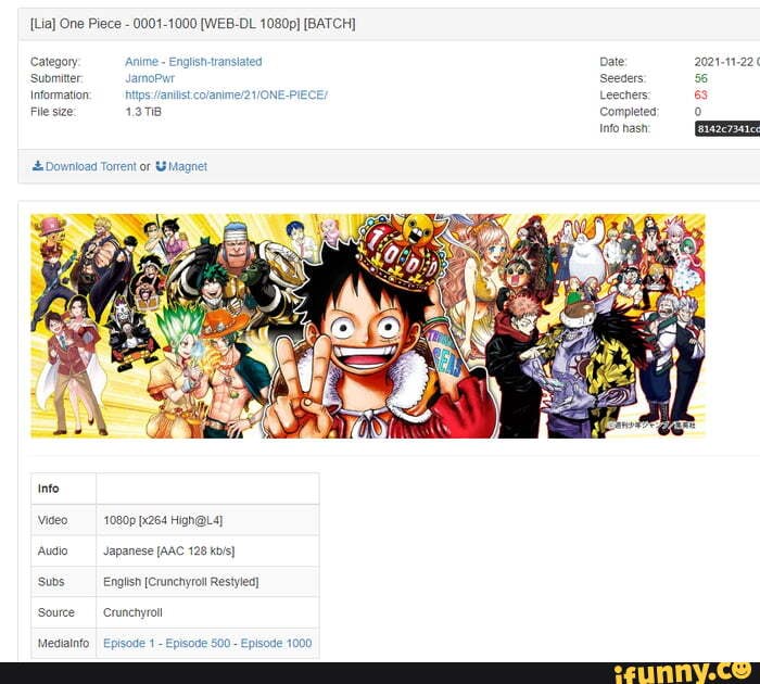 Lia One Piece 0001 1000 Web Dl 1080p Batch Category Anime English Transiated Submitter Lamopwr