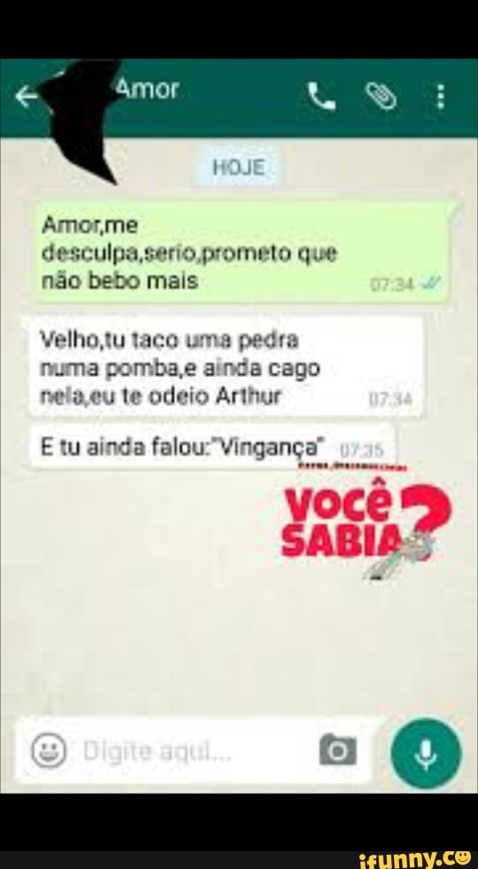 desculpa prometo que
não bebo mais
tu taco uma pedra
numa pomba,e ainda cago
nela, eu te odeio Arnlhur