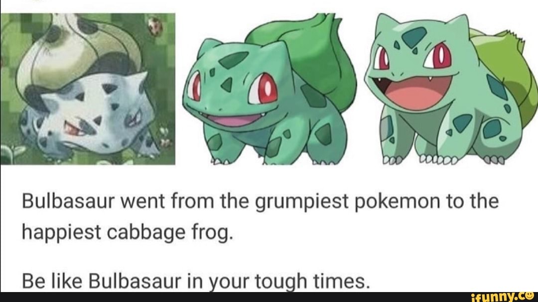 Grumpy Pokemo Bulbasaur went from the grumpiest pokemon to the happiest cabbage frog ...