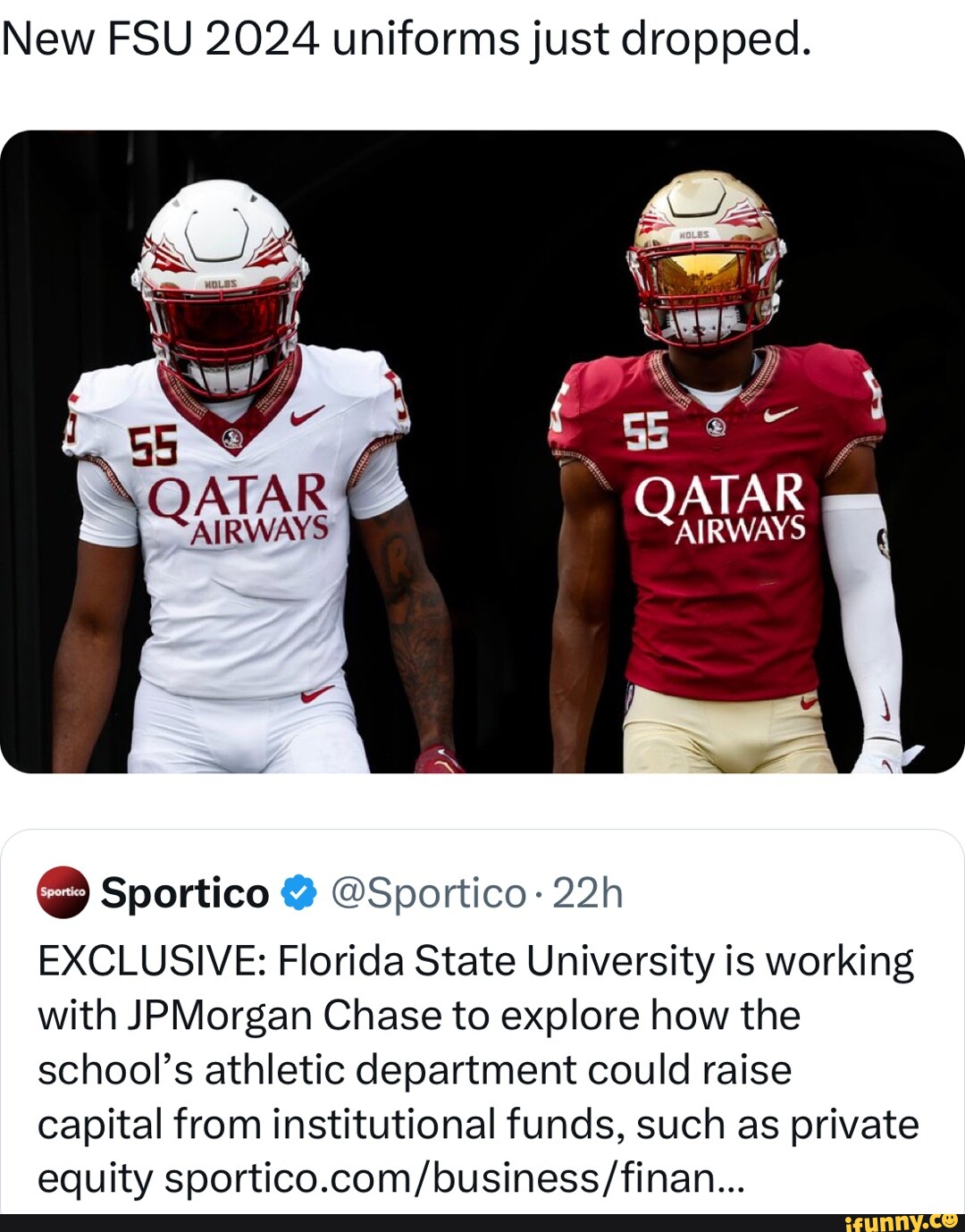New FSU 2024 uniforms just dropped. QATAR Al TAR SS Sportico Sportico