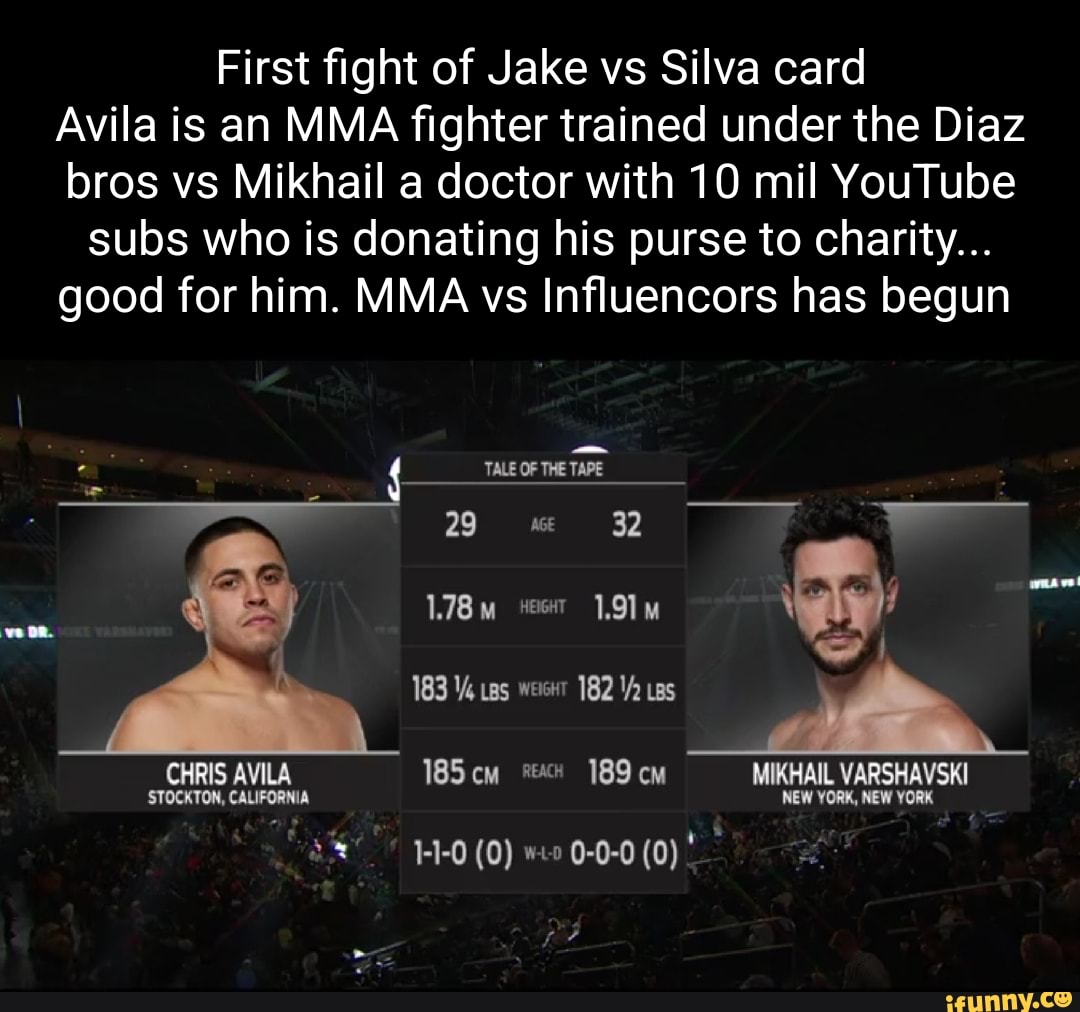 First fight of Jake vs Silva card Avila is an MMA fighter trained under the  Diaz