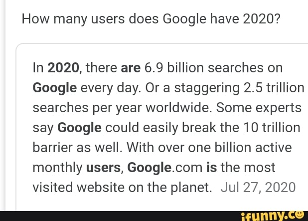 How many users does Google have 2020? In 2020, there are 6.9 billion ...