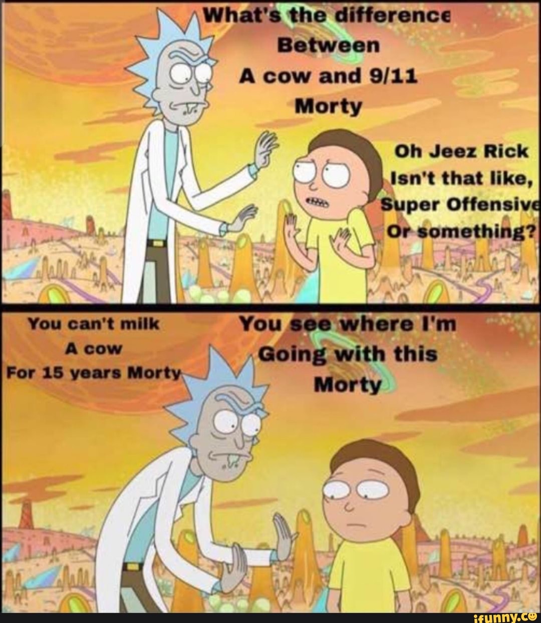 The difference War Between A cow and Morty Oh Jeez Rick Isn't that like ...