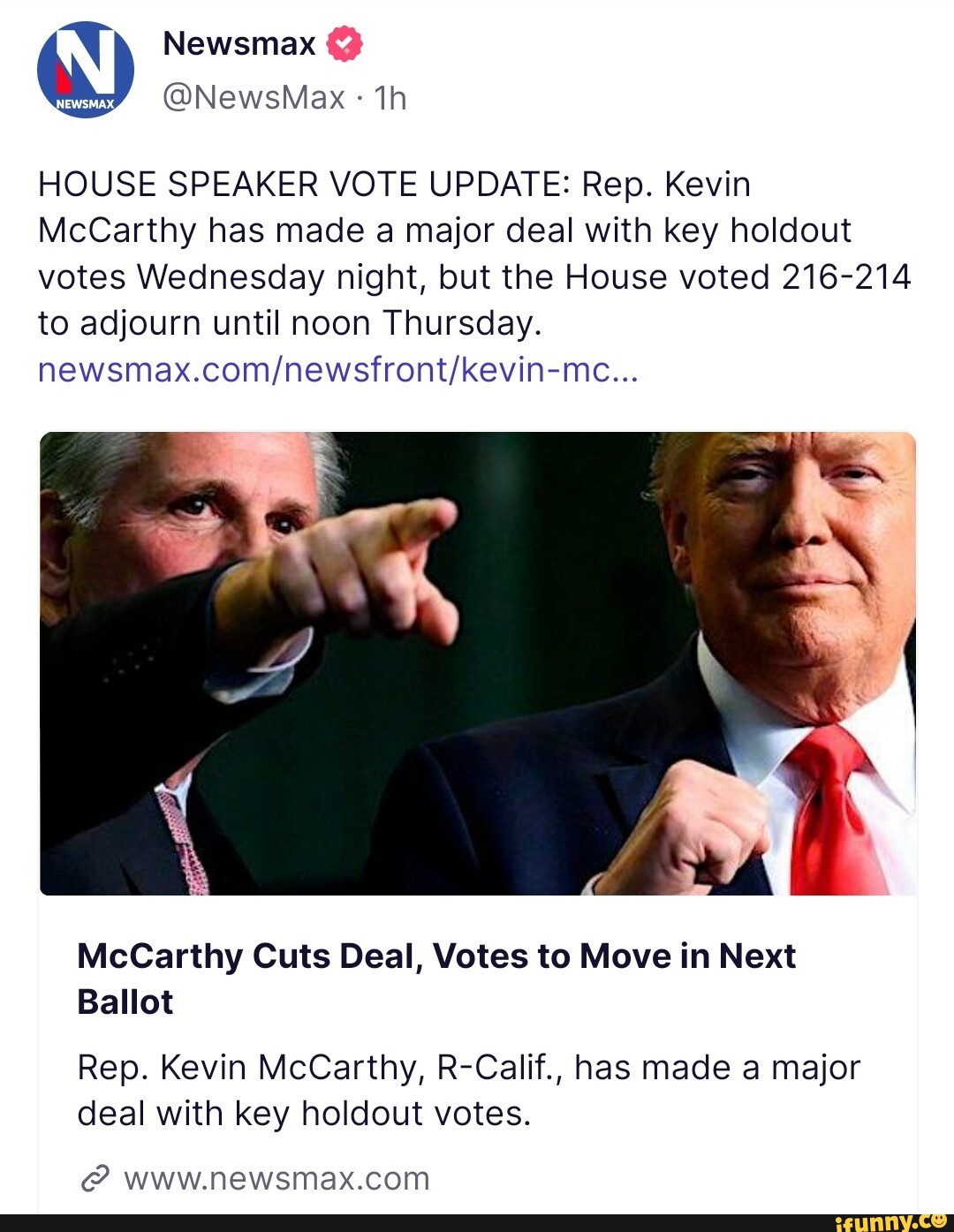 Al Newsmax NewsMax HOUSE SPEAKER VOTE UPDATE Rep. Kevin McCarthy has