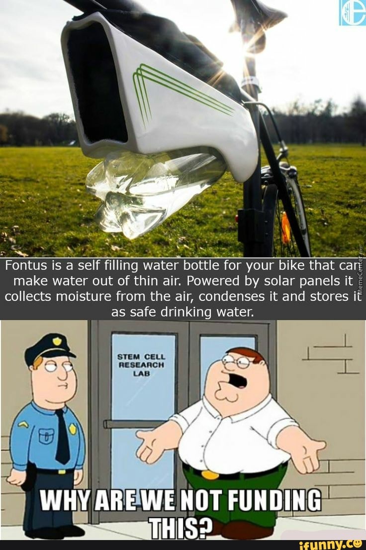ontus is a self filling water bottle for your bike that c
make water out of thin air. Powered by solar panels
collects moisture from the air, condenses it and stores it
as safe drinking water.