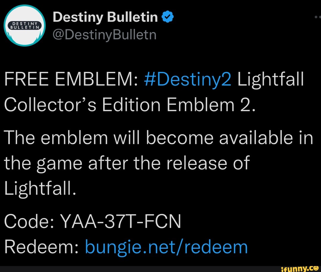 destiny 2 lightfall collectors edition unique emblem code
