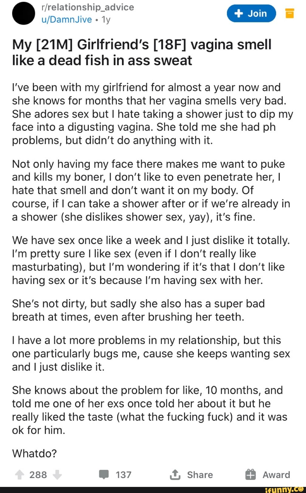 girlfriends vagina smells like tuna