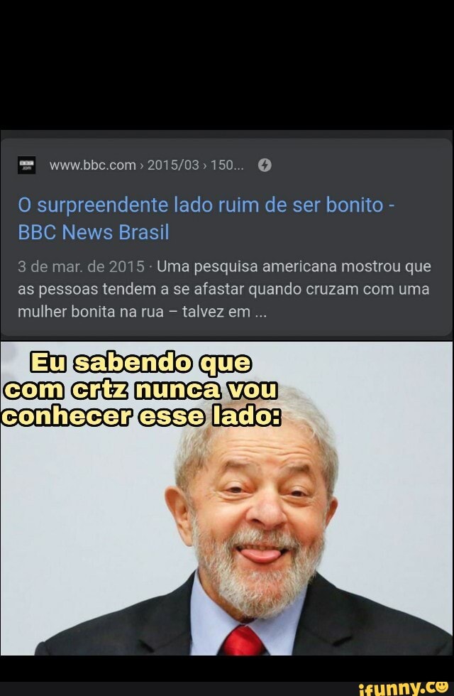O surpreendente lado ruim de ser bonito -
BBC News Brasil de mar de 2015 Uma pesquisa americana mostrou que
as pessoas tendem a se afastar quando cruzam com uma mulher bonita na rua talvez em
Com criznuncátou