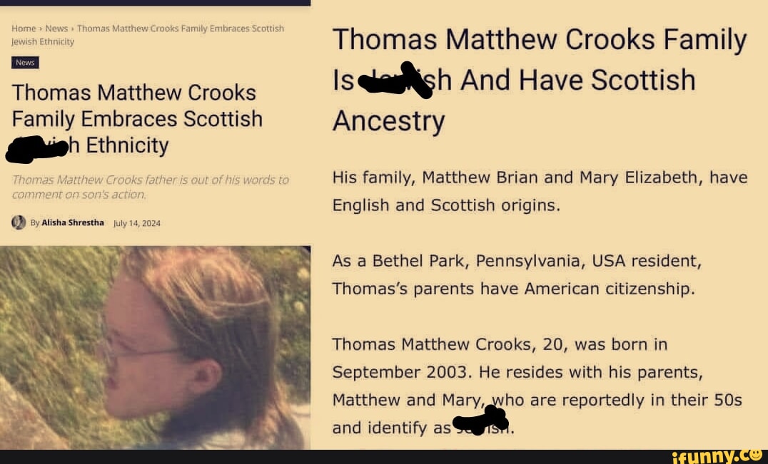 Thomas Matthew Crooks Family Embraces Scattish Thomas Matthew Crooks