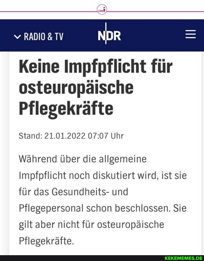 RADIO & TV NDR Keine Impfpflicht für osteuropäische