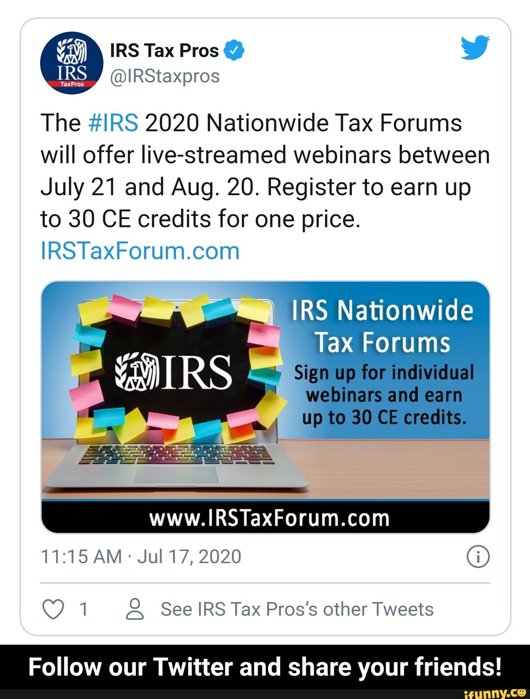 The +IRS 2020 Nationwide Tax Forums will offer livestreamed webinars