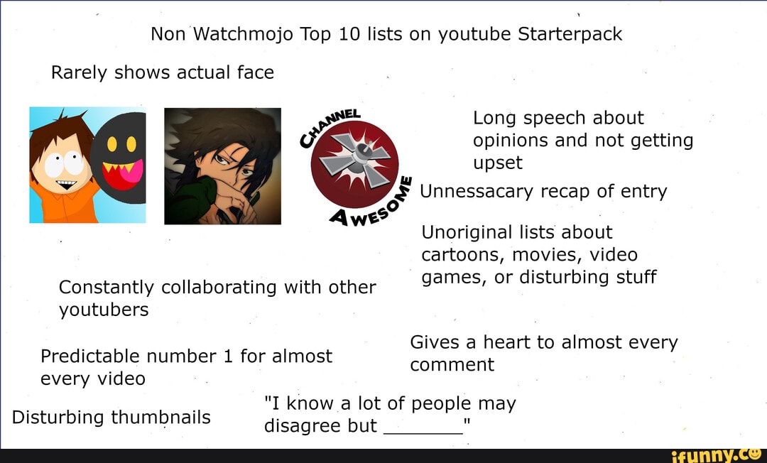 Non Watchmojo Top 10 lists on youtube Starterpack Rarely shows actual ...