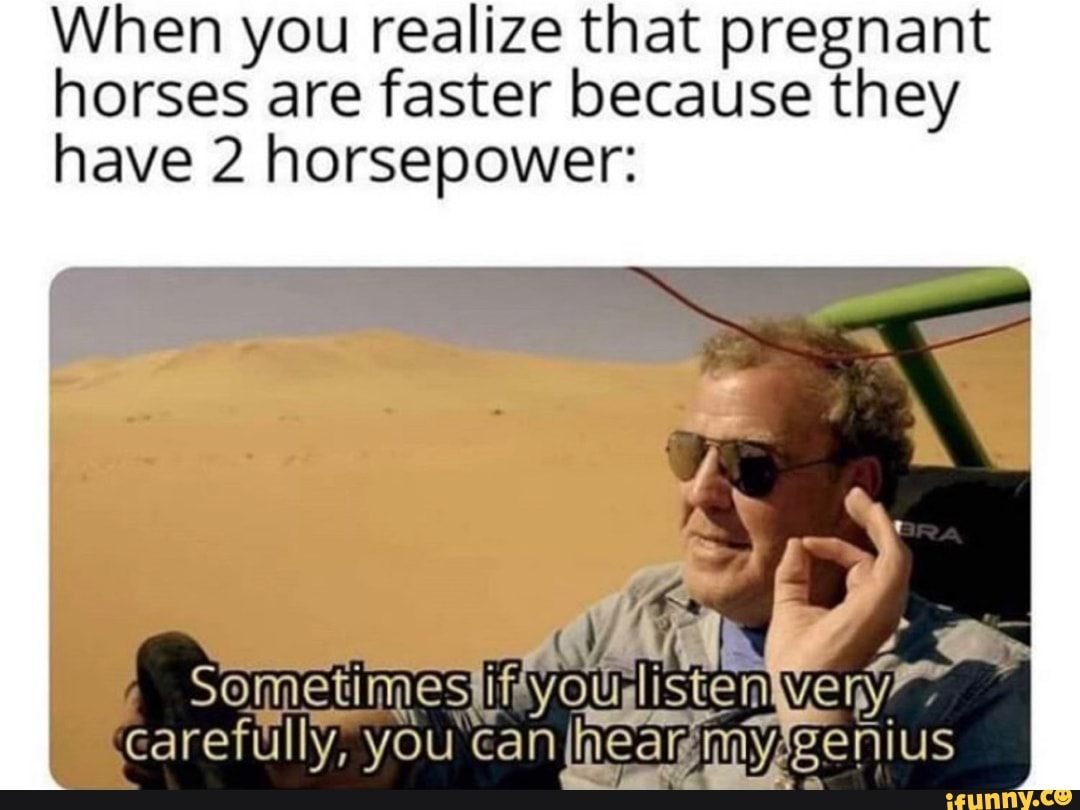 When you realize that pregnant
horses are faster because they
have 2 horsepower:
