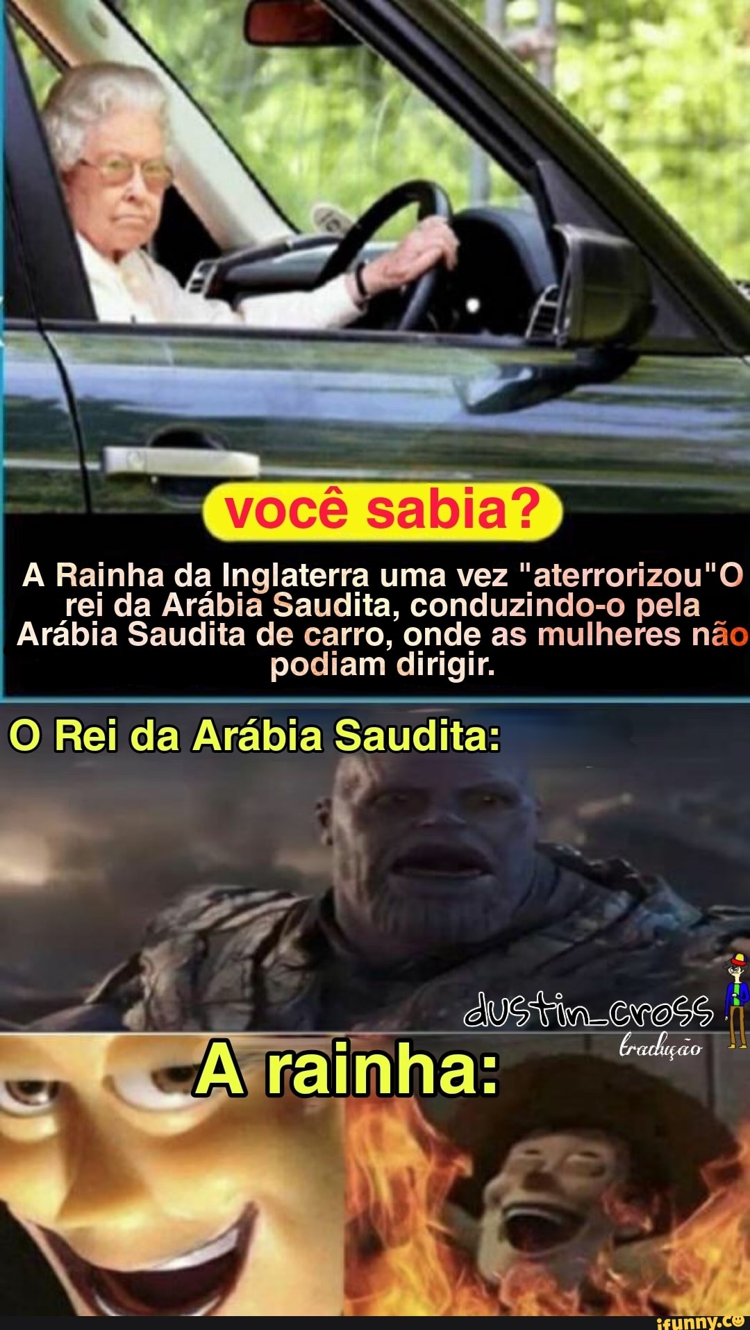 dl
você sabia"?
A Rainha da Inglaterra uma vez rei da Arábia Saudita, conduzindo-o pela
Arábia Saudita de carro, onde as mulheres não podiam dirigir.
O Rei da Arábia Saudita: